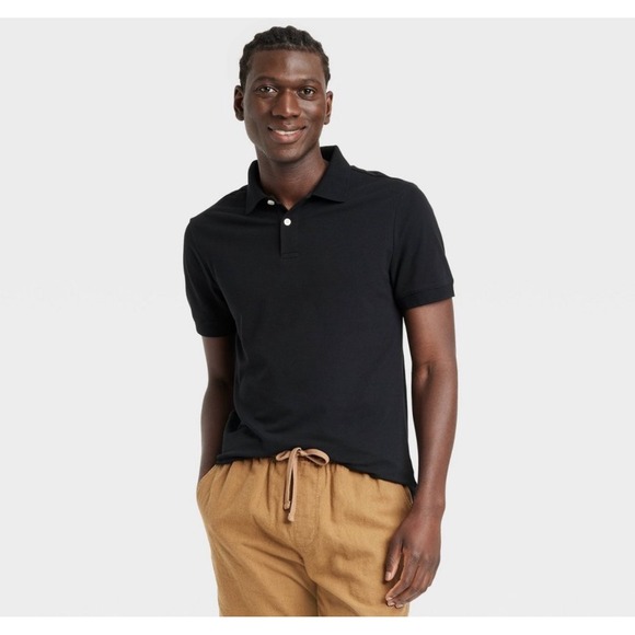 Merona Mens XXL Black Polo Shirt Ultimate Short Sleeve Cotton Blend - Picture 1 of 7